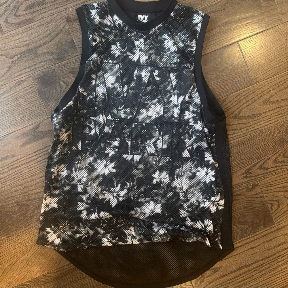 IVY PARK Women's Black and White Sleeveless Jersey Mesh Top Size Small